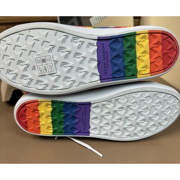 Mark Nason Sneakers Womens 7.5 White Shoes Rainbow Trim Pride Colorful Unworn - Picture 9 of 9